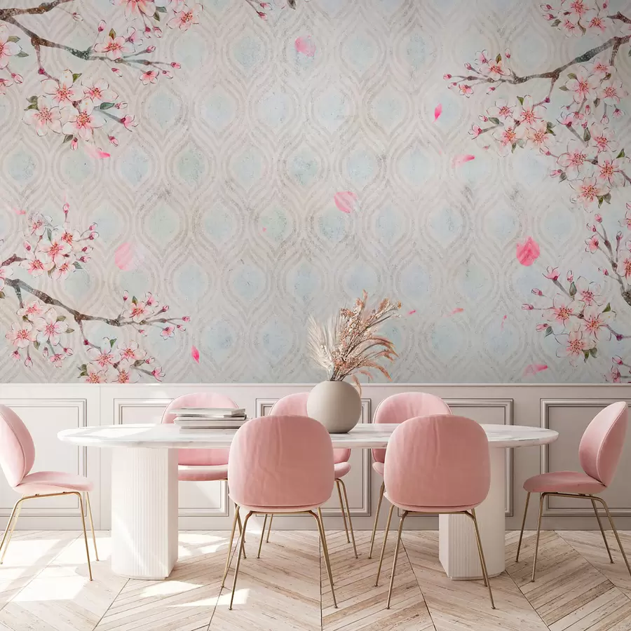 wall murals Sakura flowers in vintage style u74383