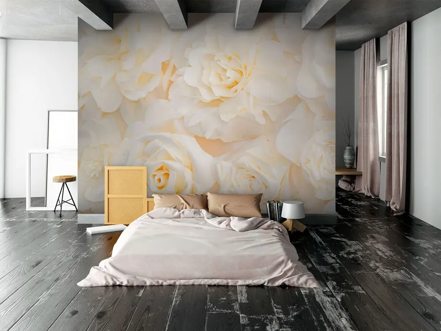 wall murals White buds of roses and peonies u74393