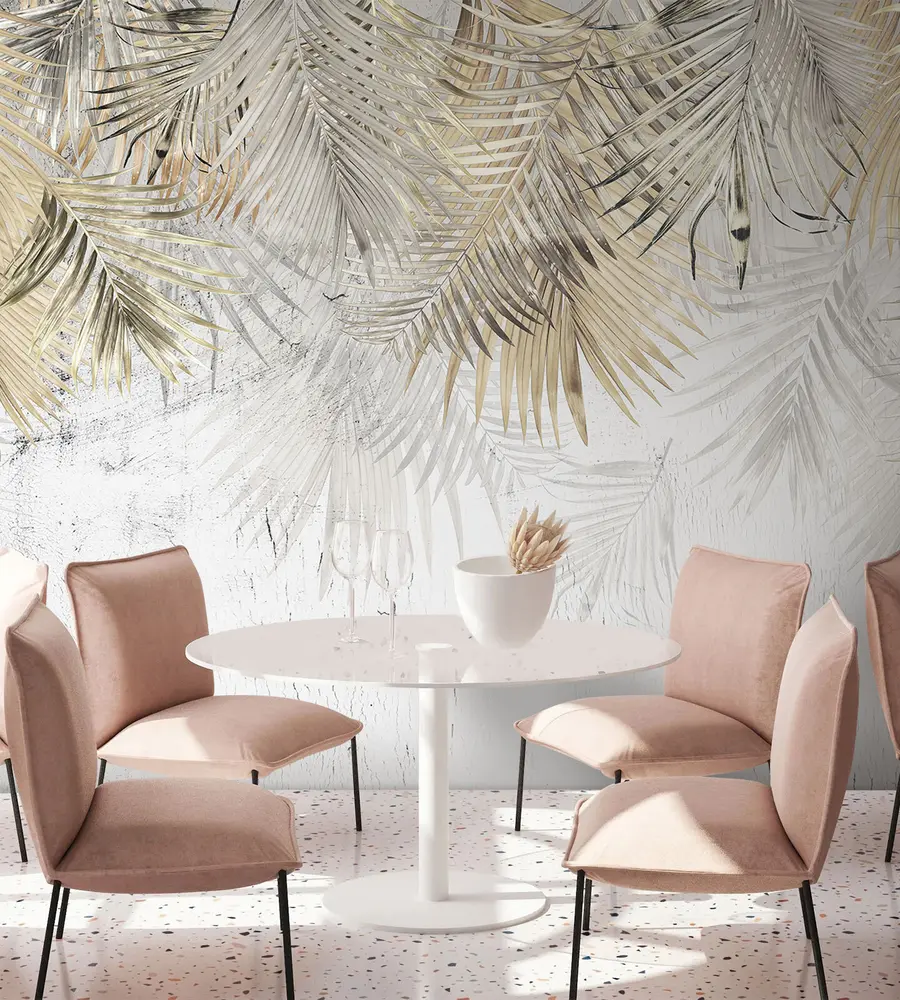 wall murals Light tropical leaves in the style of grunge u93843