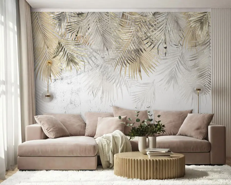 wall murals Light tropical leaves in the style of grunge u93843