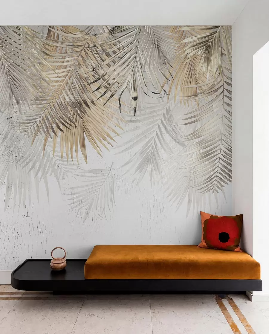 wall murals Light tropical leaves in the style of grunge u93843
