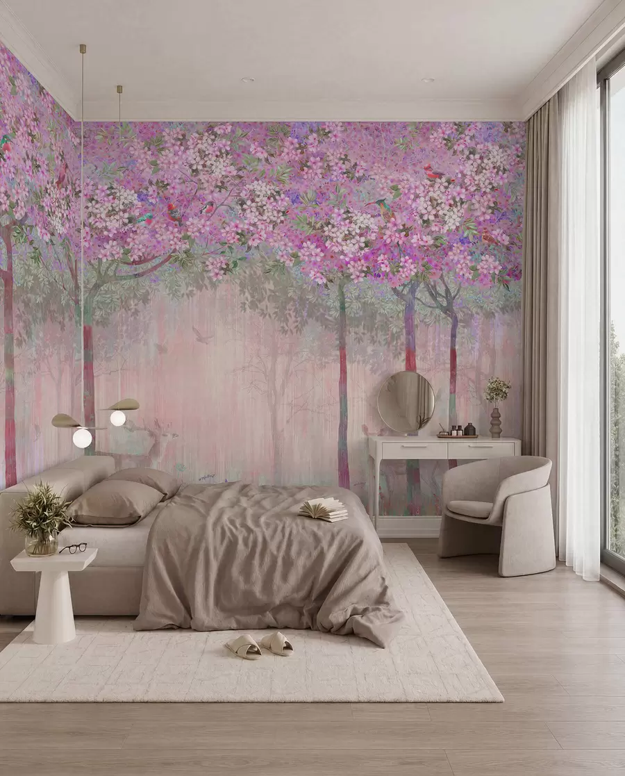 wall murals Deer in the Rose Blossom Wood u62100v3