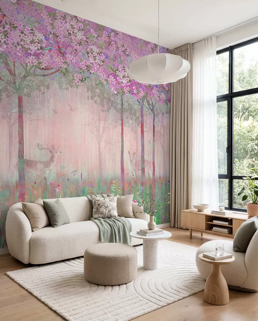wall murals Deer in the Rose Blossom Wood u62100v3