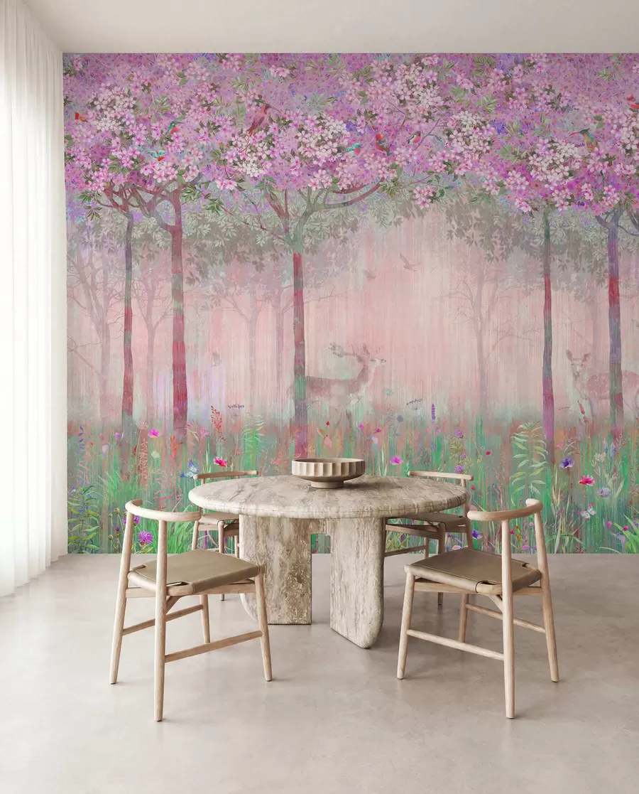 wall murals Deer in the Rose Blossom Wood u62100v3