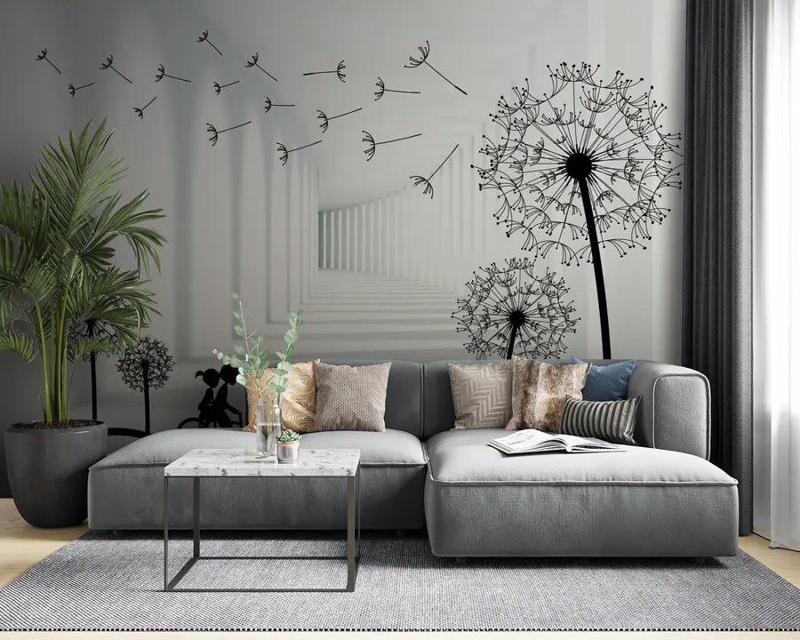 wall murals Silhouettes of dandelions in the tunnel u63551