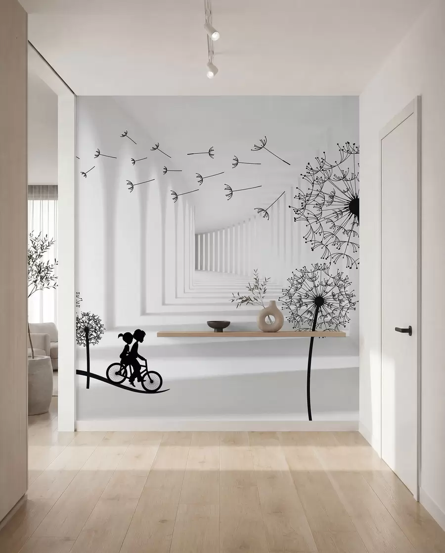wall murals Silhouettes of dandelions in the tunnel u63551