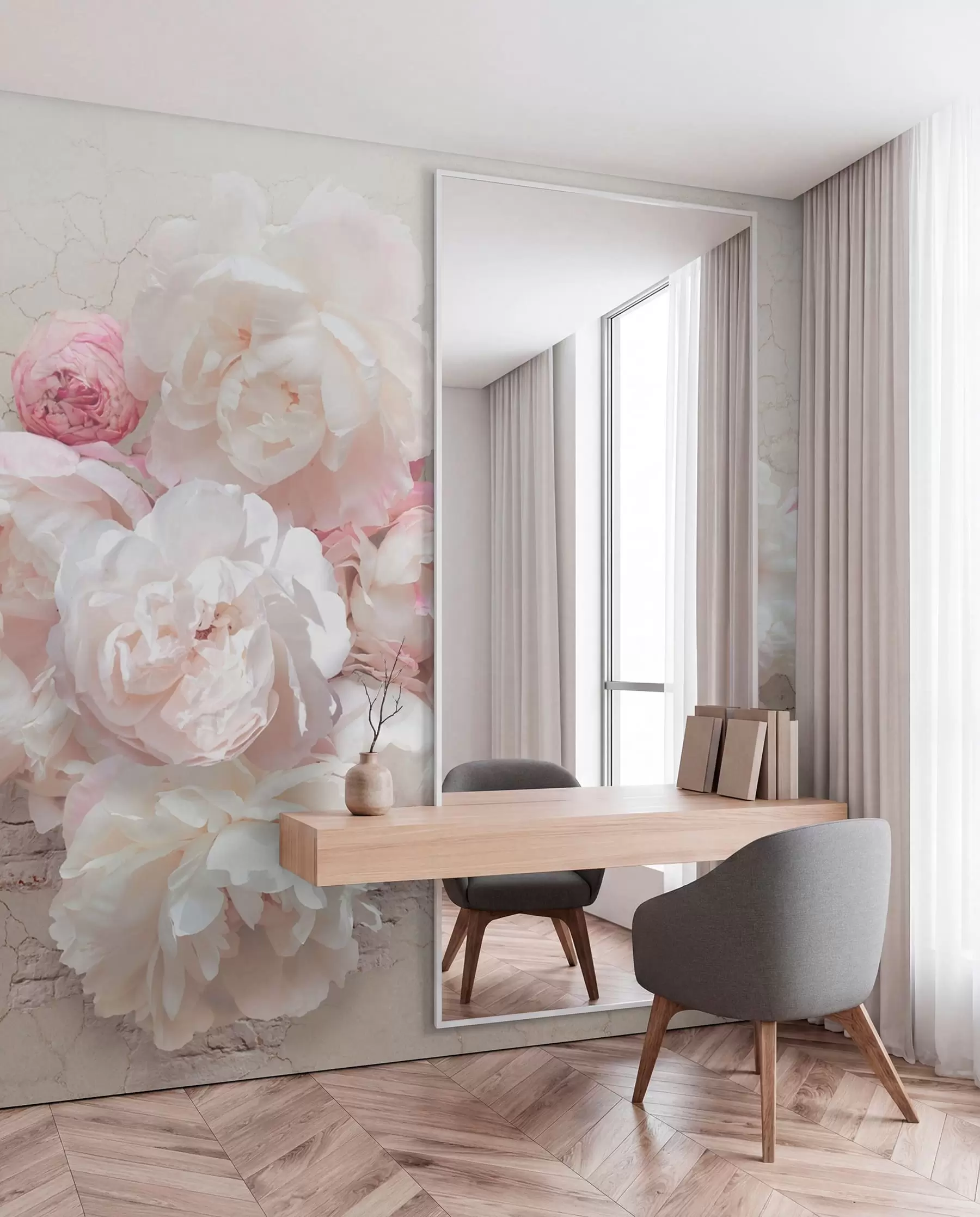 wall murals Peonies on Faded Plaster u79549