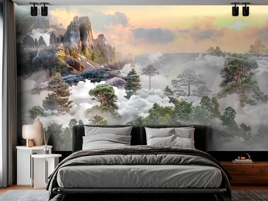 wall murals Pine forest in fog u80212