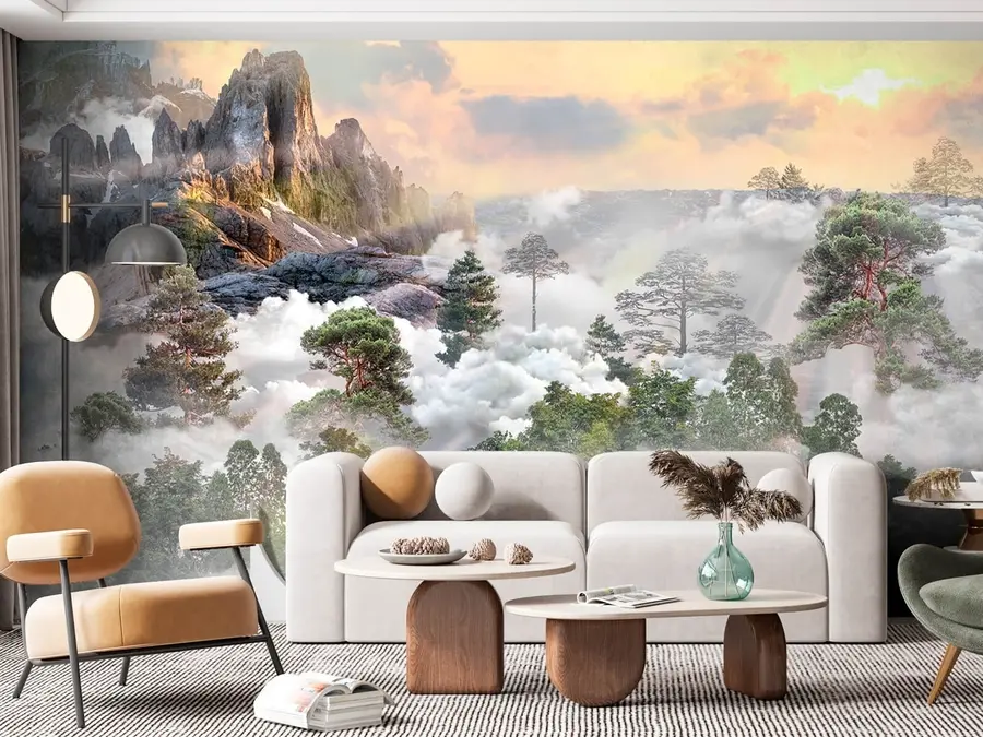 wall murals Pine forest in fog u80212