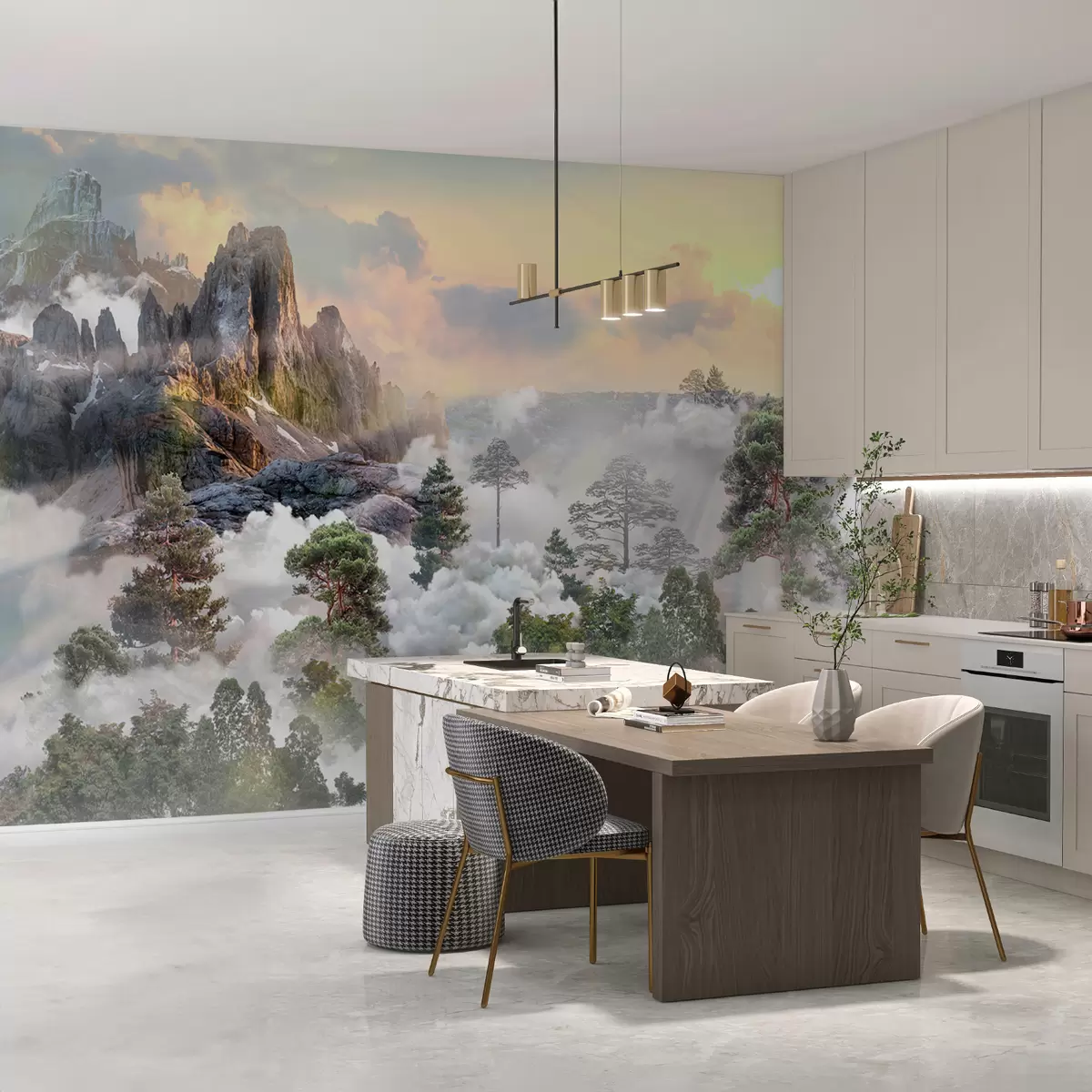 wall murals Pine forest in fog u80212