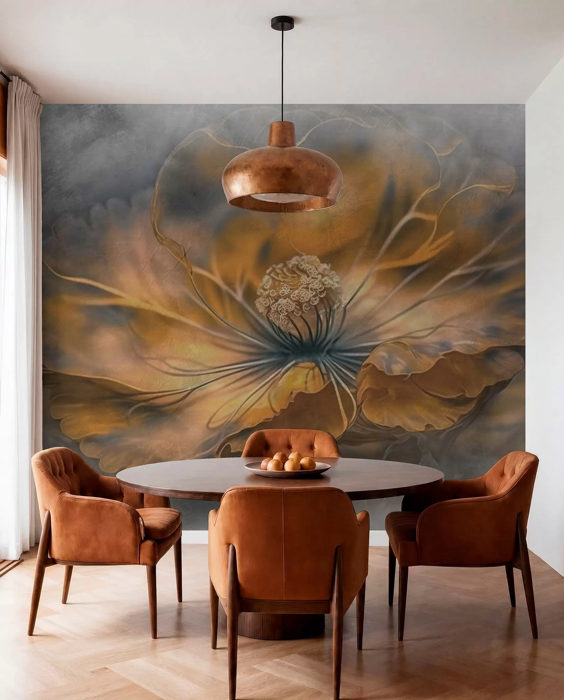 wall murals Golden Bloom on Charcoal u93916