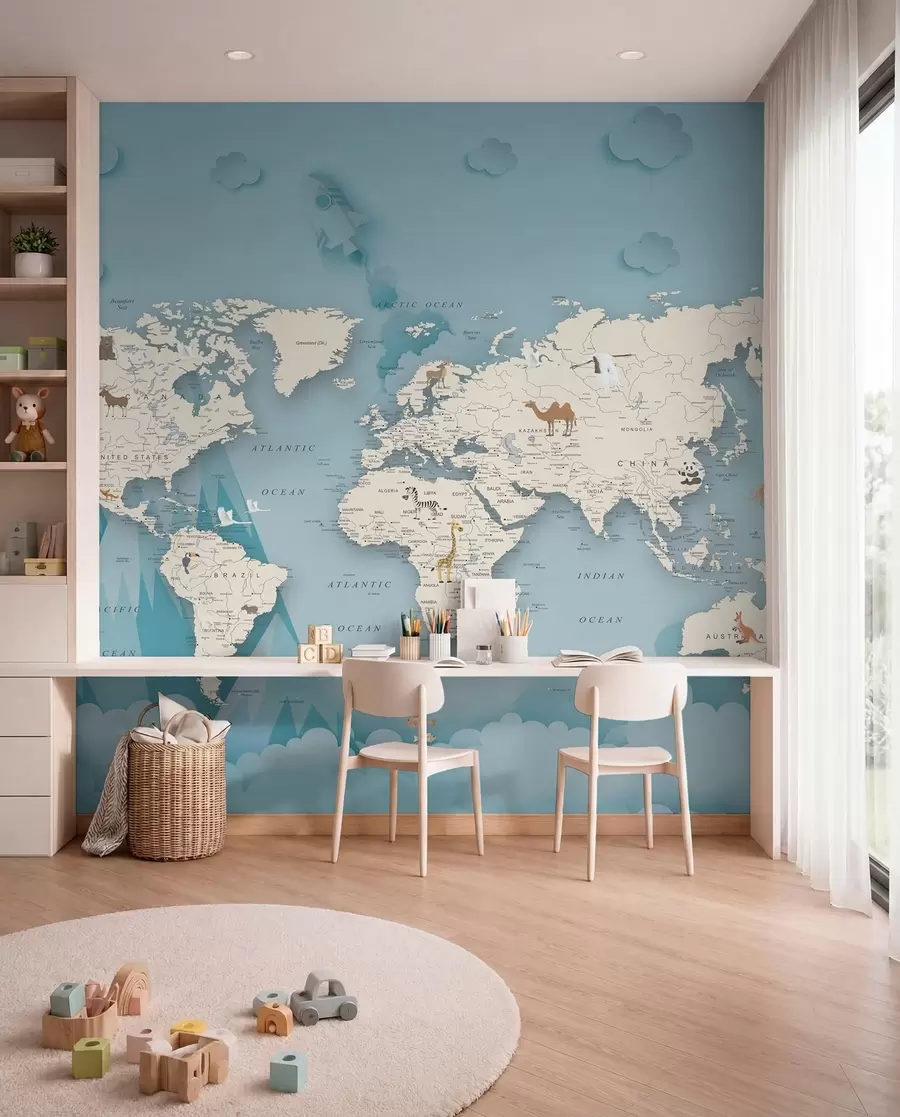 wall murals World Map on the background of the mountains u79831