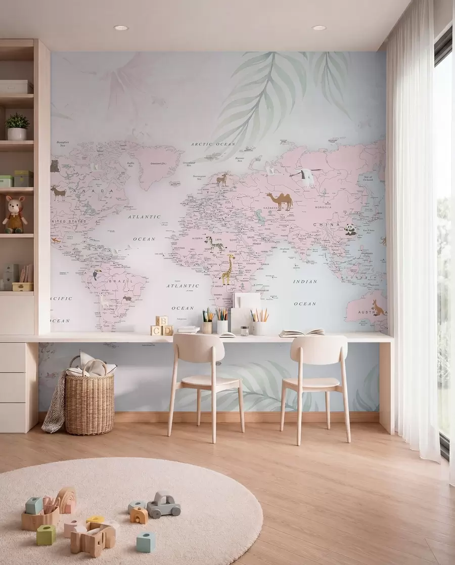 wall murals World Map for Girls in Pink style u79832