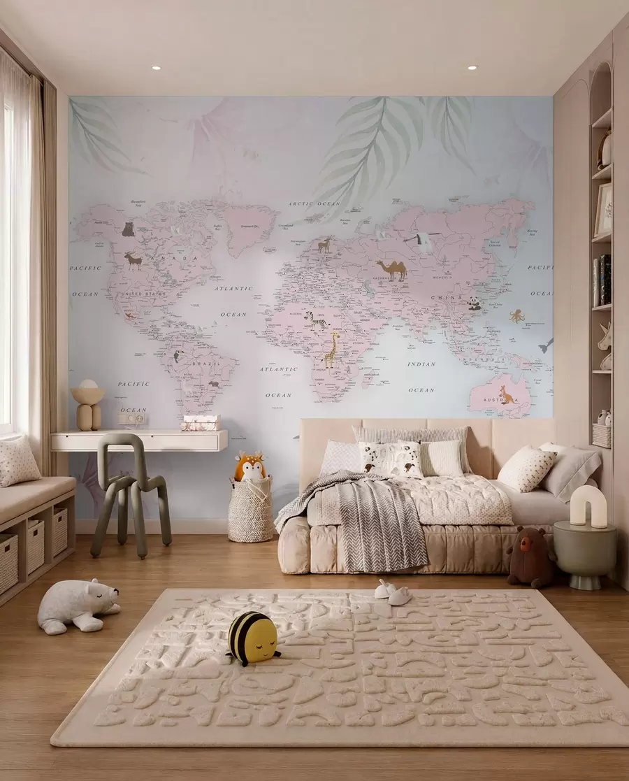 wall murals World Map for Girls in Pink style u79832