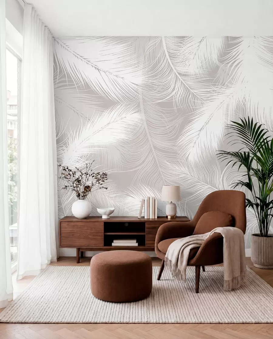 wall murals Gentle white feathers u74474