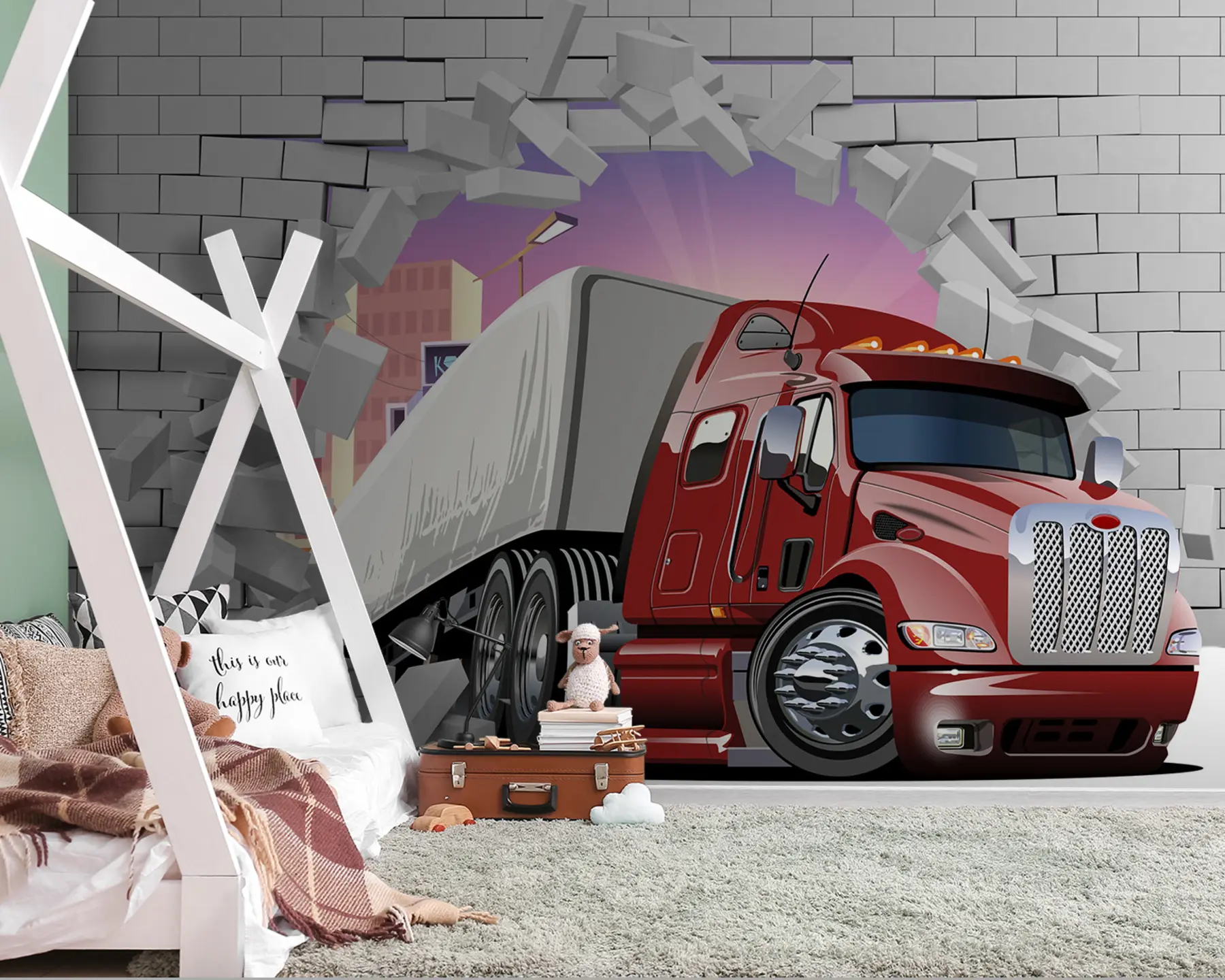 wall murals Truck against the background of a brick wall u93974