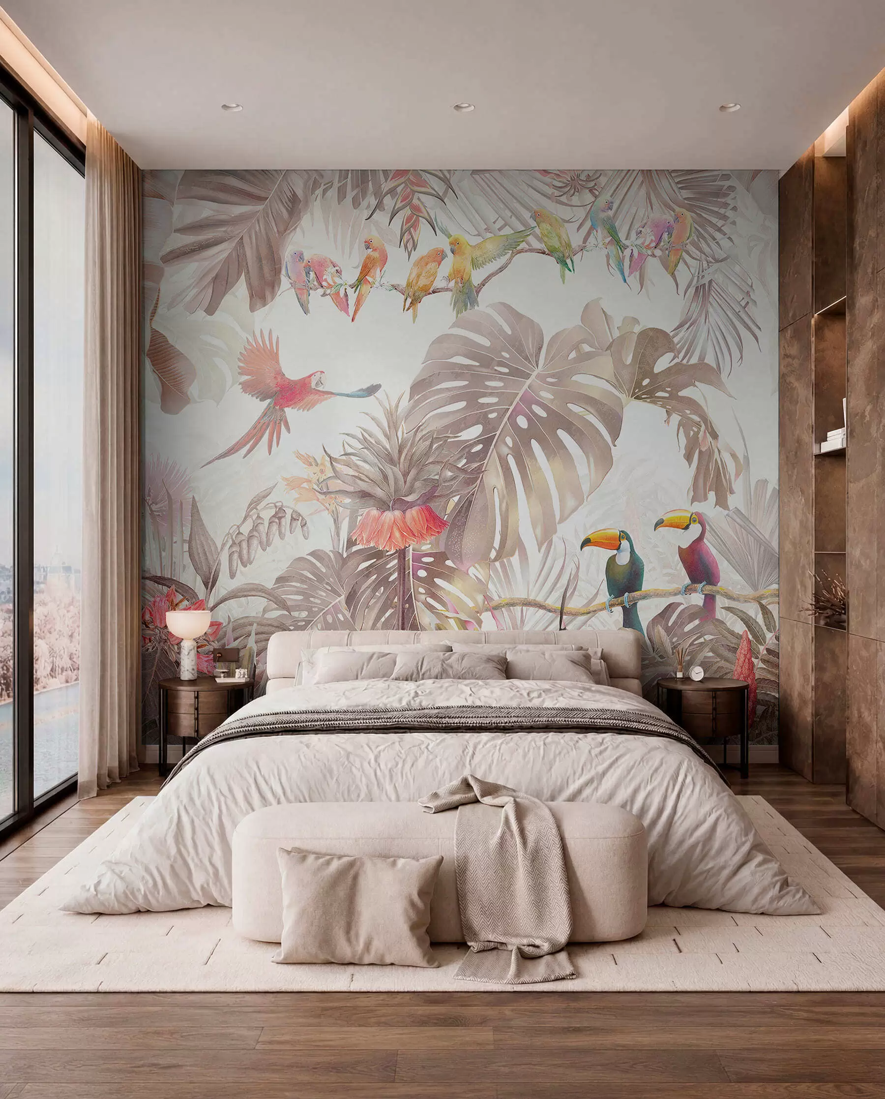 wall murals Parrots in a Pastel Jungle u74490