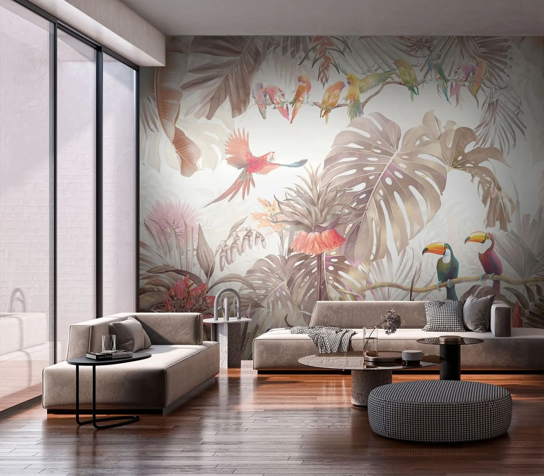 wall murals Bright birds and parrots in the tropics u74490