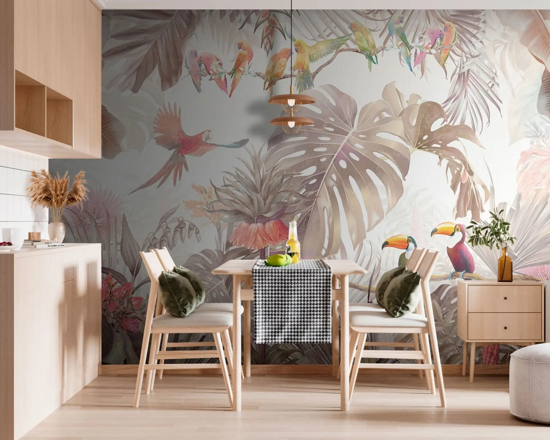 wall murals Bright birds and parrots in the tropics u74490