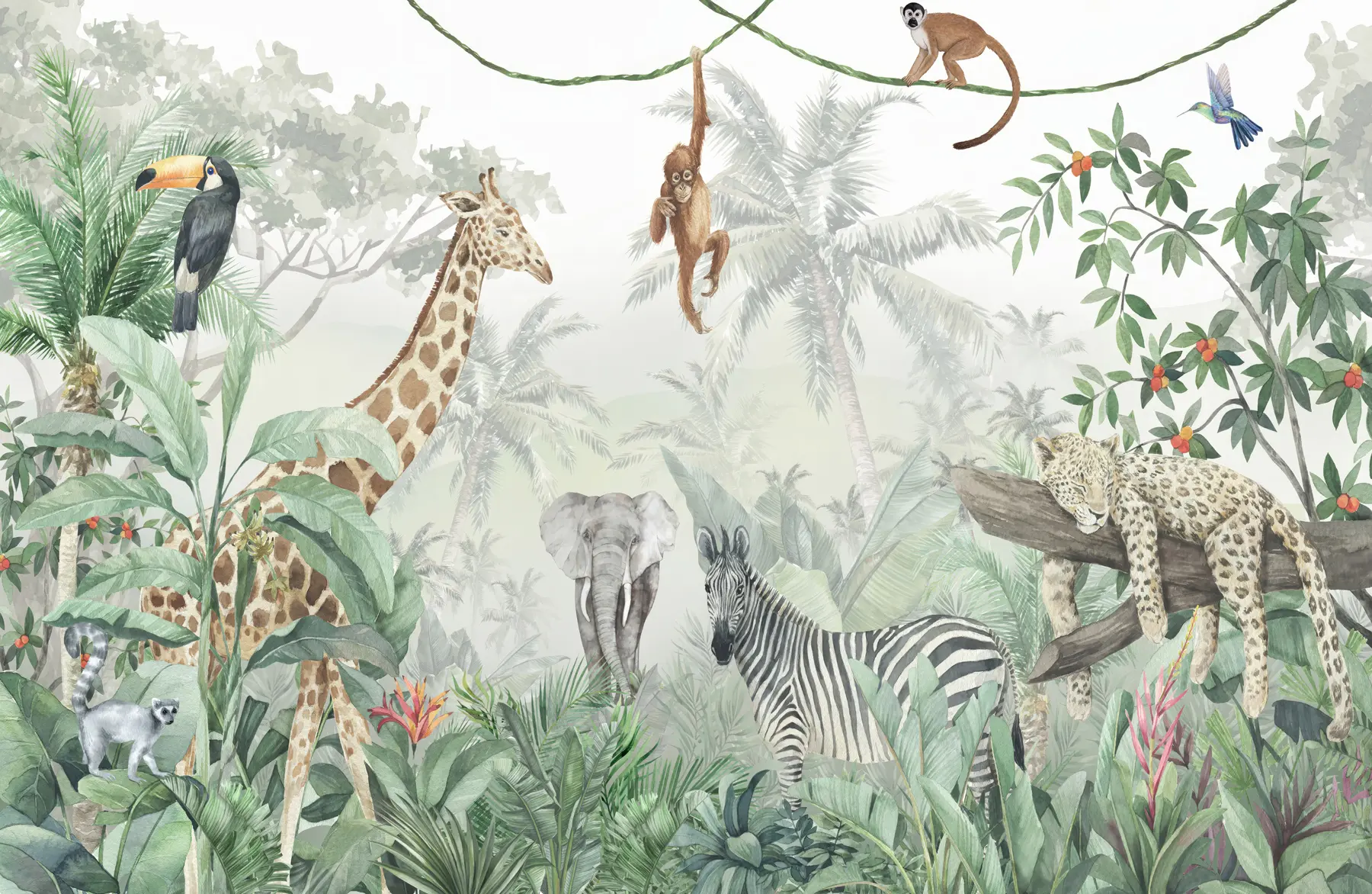 wall murals Panorama of jungle with animals u74709