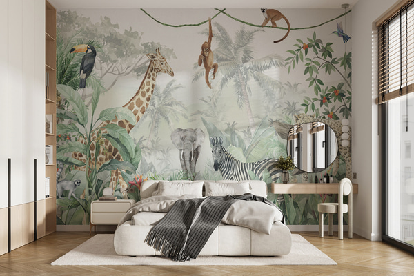 Wallpapers Panorama of jungle with animals, Wall Murals Kids, u74709 : Uwalls.co.uk