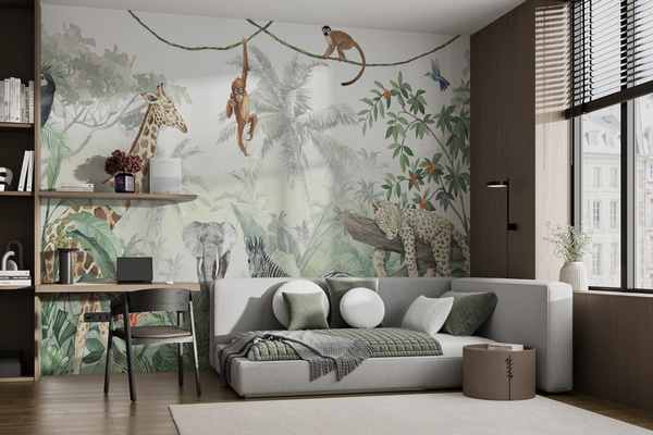 Wallpapers Panorama of jungle with animals, Wall Murals Kids, u74709 : Uwalls.co.uk