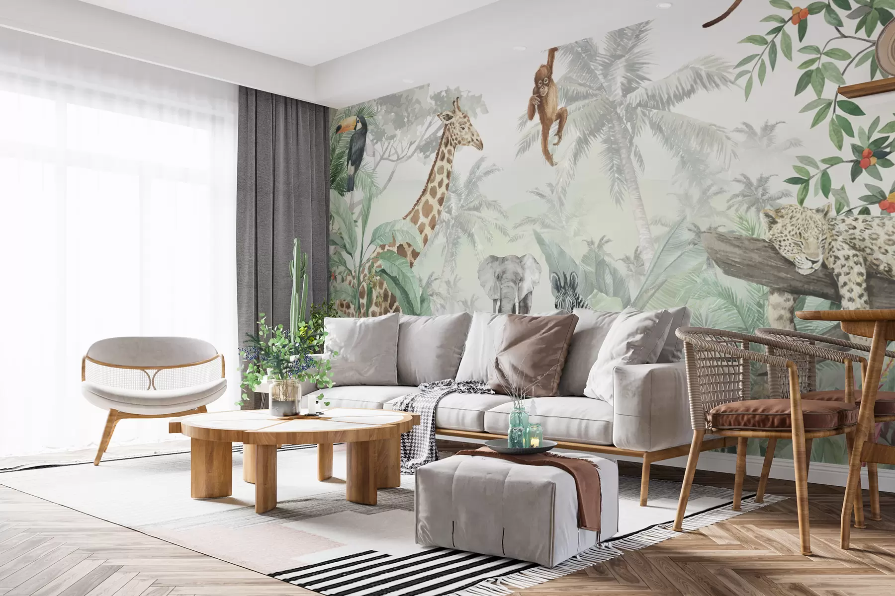 wall murals Panorama of jungle with animals u74709