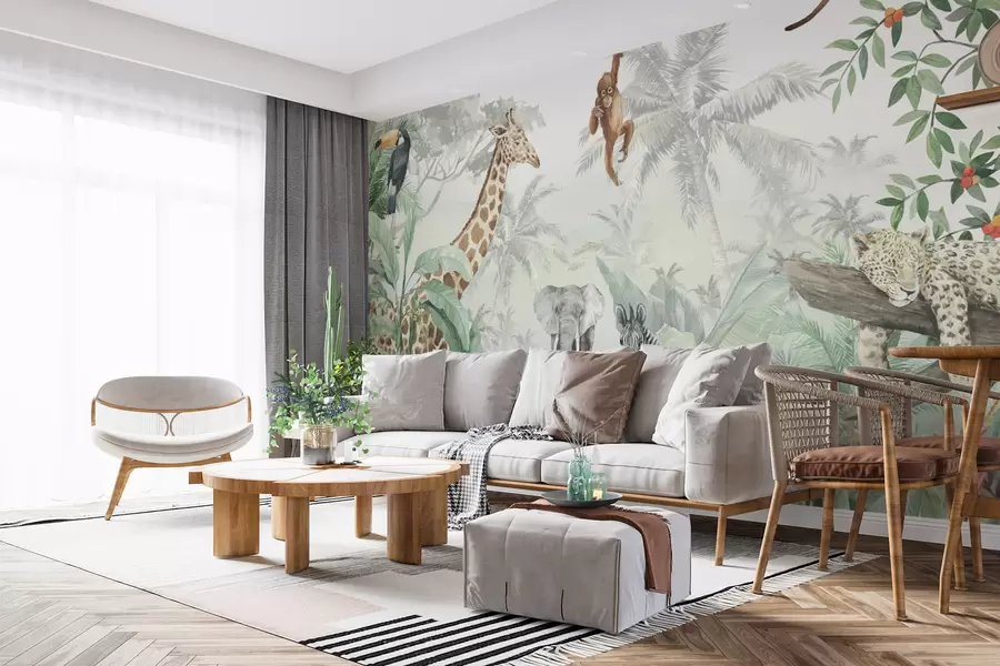 wall murals Panorama of jungle with animals u74709