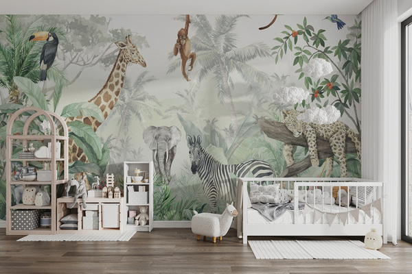 Wallpapers Panorama of jungle with animals, Wall Murals Kids, u74709 : Uwalls.co.uk