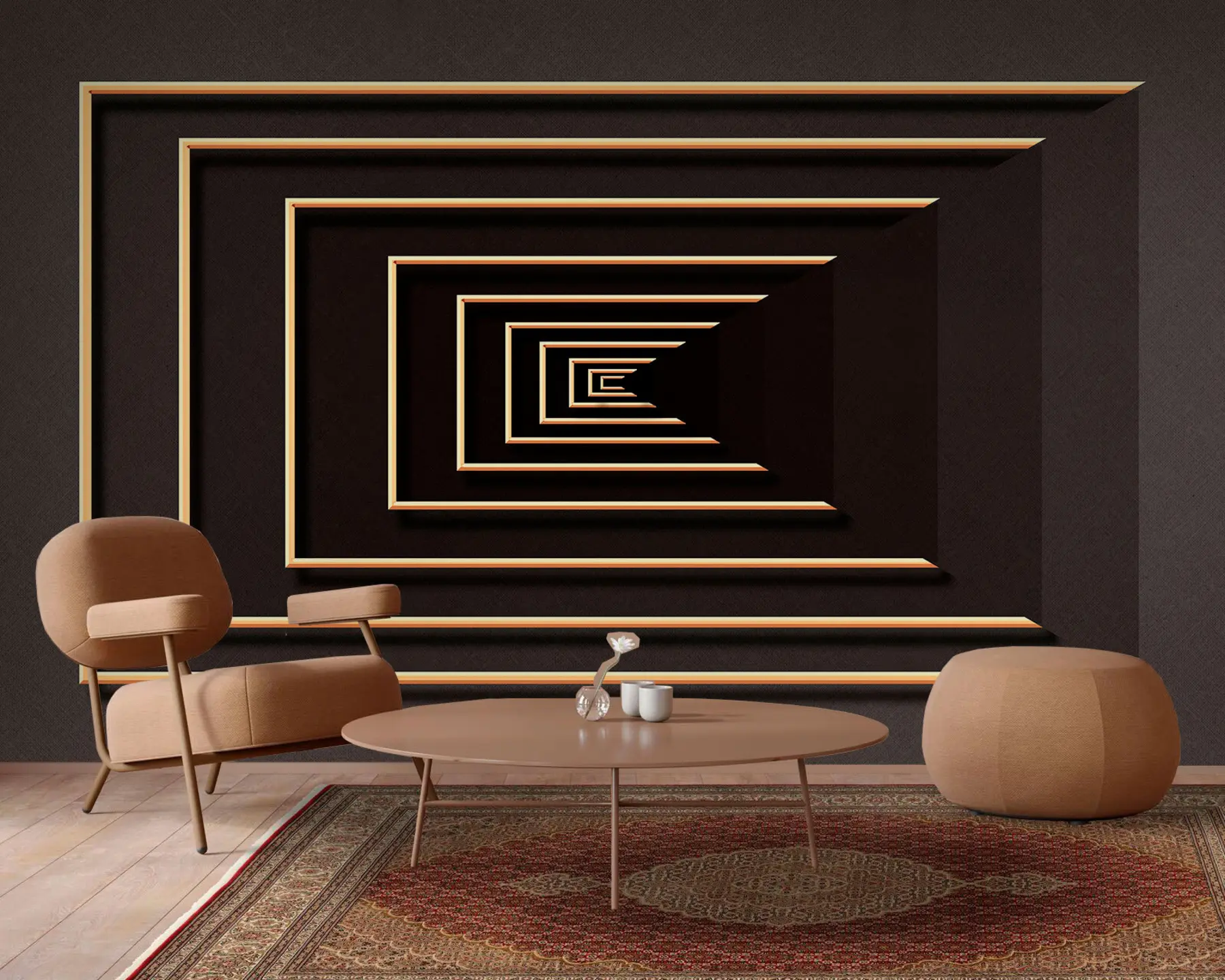 wall murals Optical illusion, brown background and frames u74804