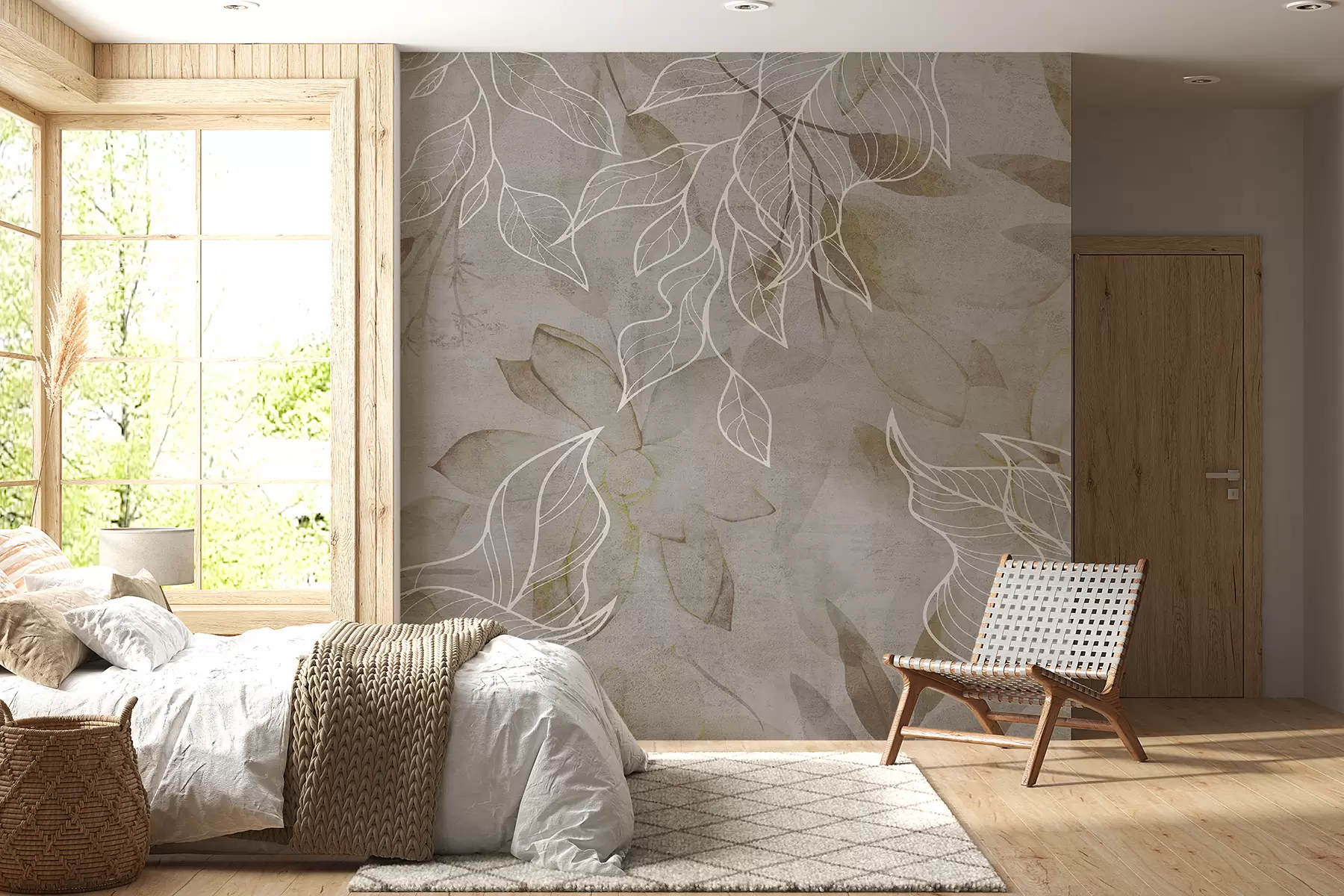 wall murals Watercolor leaves in delicate colors u75352