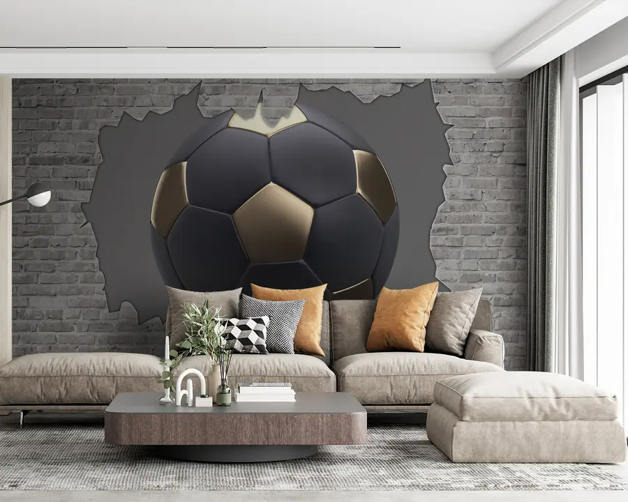 wall murals Football ball against the background of a brick wall u94058
