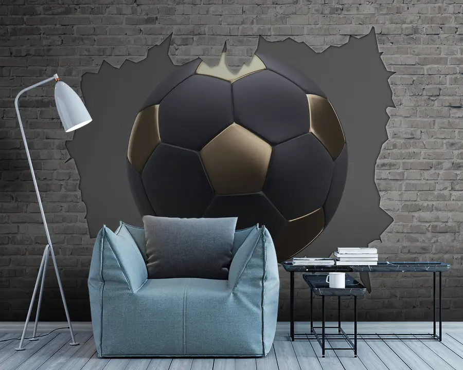 wall murals Football ball against the background of a brick wall u94058
