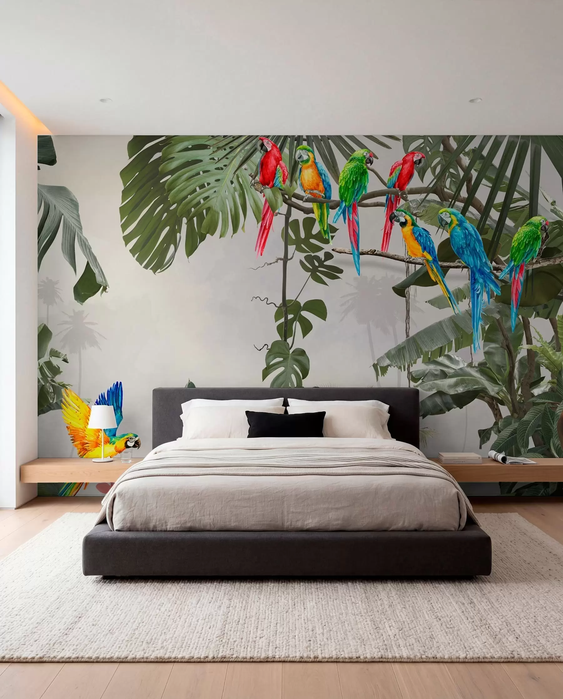 wall murals Parrots on branches in the tropical forest u94072