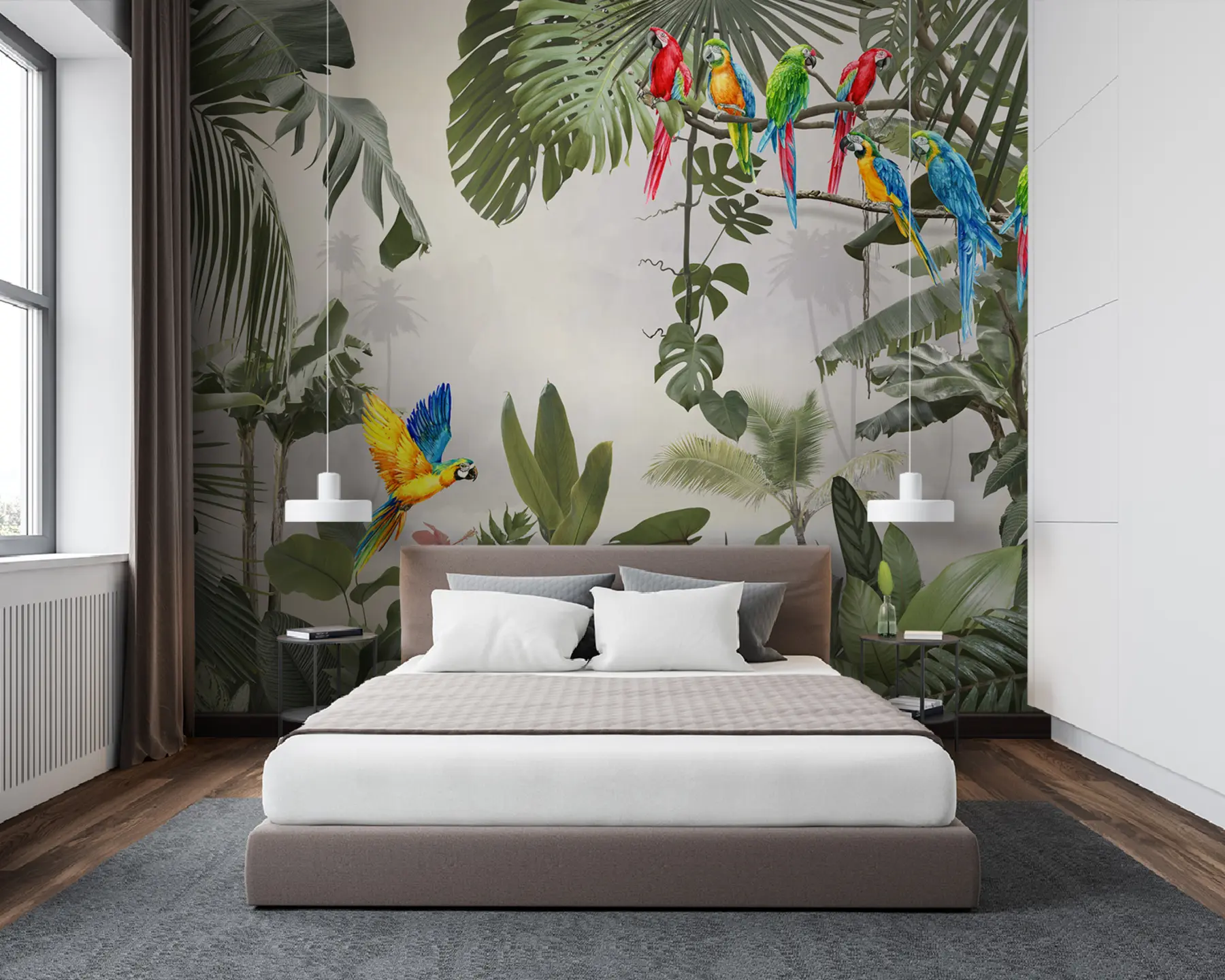 wall murals Parrots on branches in the tropical forest u94072
