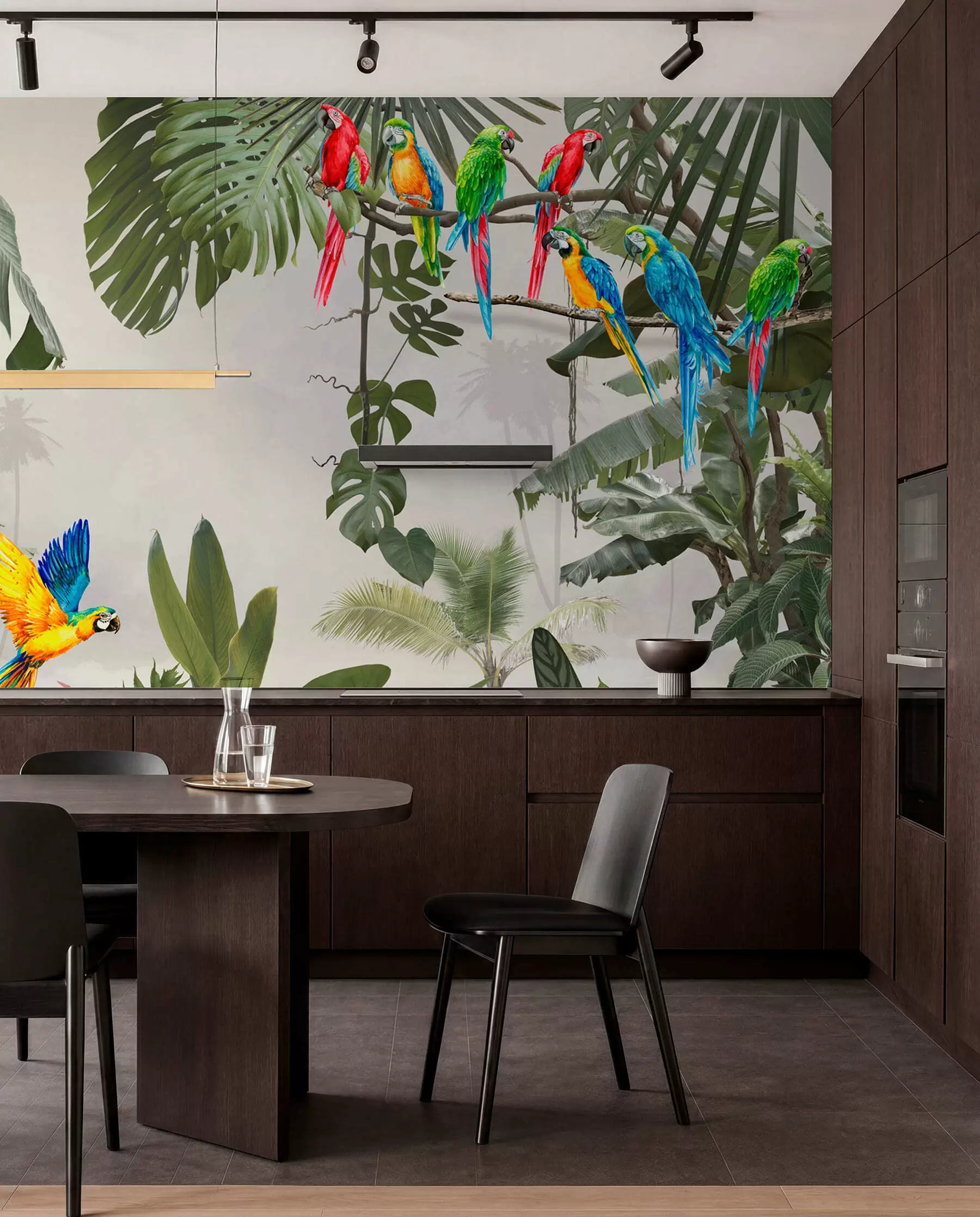 wall murals Parrots on branches in the tropical forest u94072