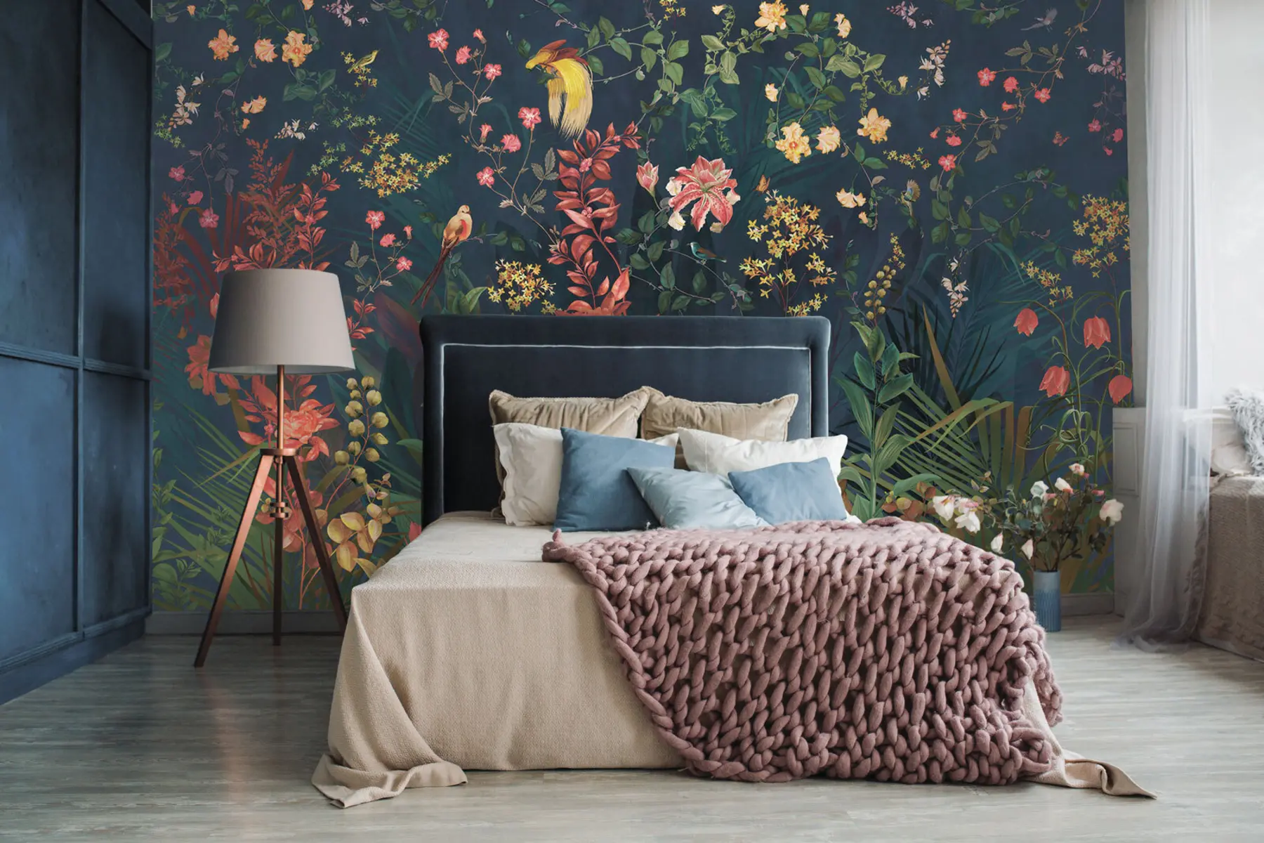 wall murals Bright branches and birds in chinoiserie style u74744