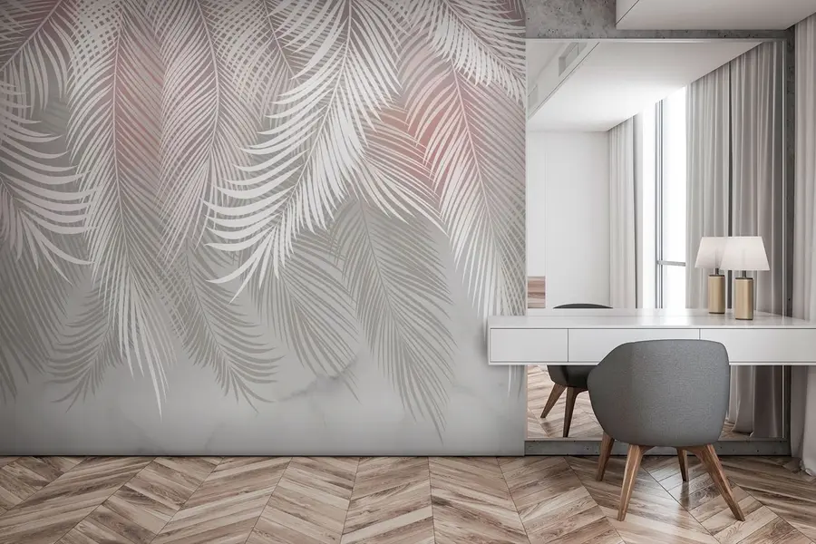 wall murals Exclusive palm leaves with a pink tinge u94130