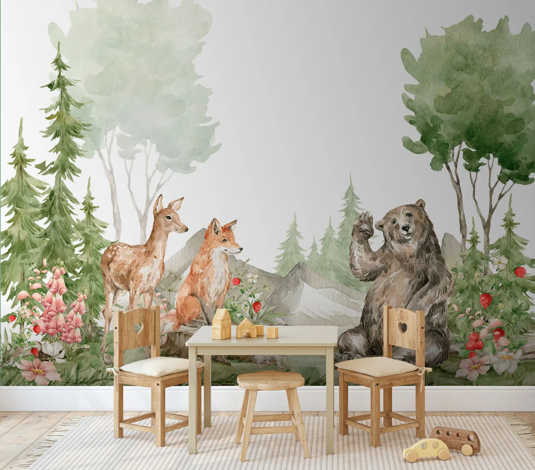 wall murals Watercolor composition with forest animals and elements of nature u78735