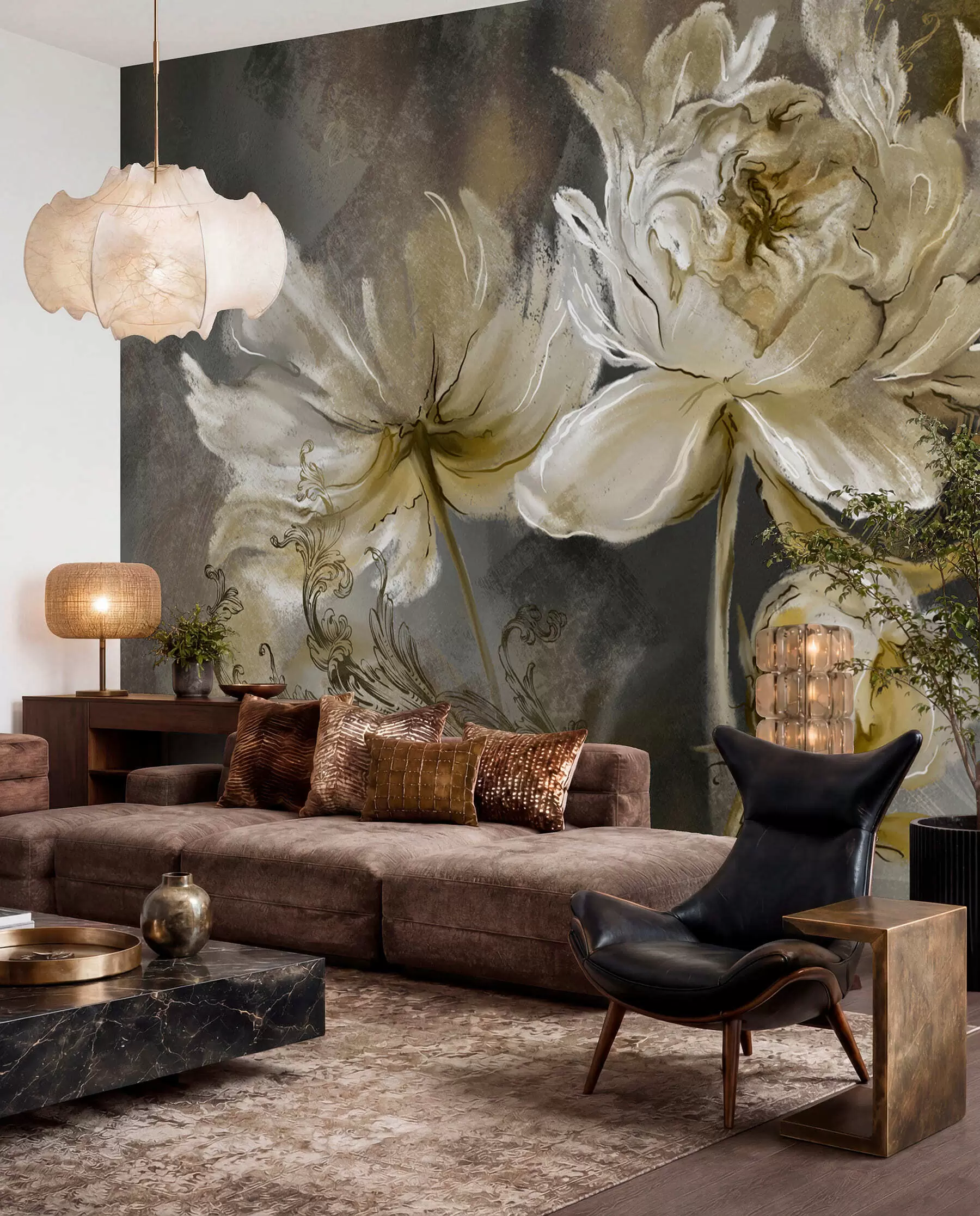 wall murals Vintage Blooms in Olive u78738