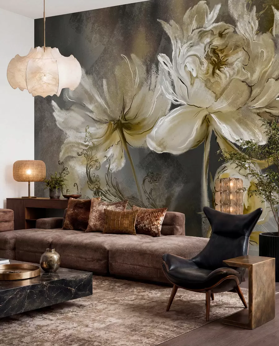 wall murals Vintage Blooms in Olive u78738