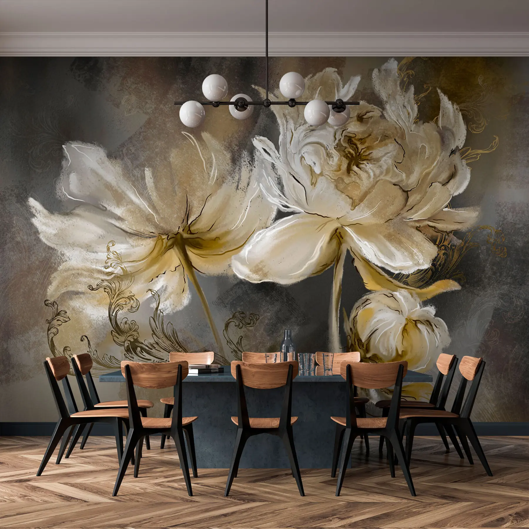 wall murals Vintage flowers on a texture background u78738