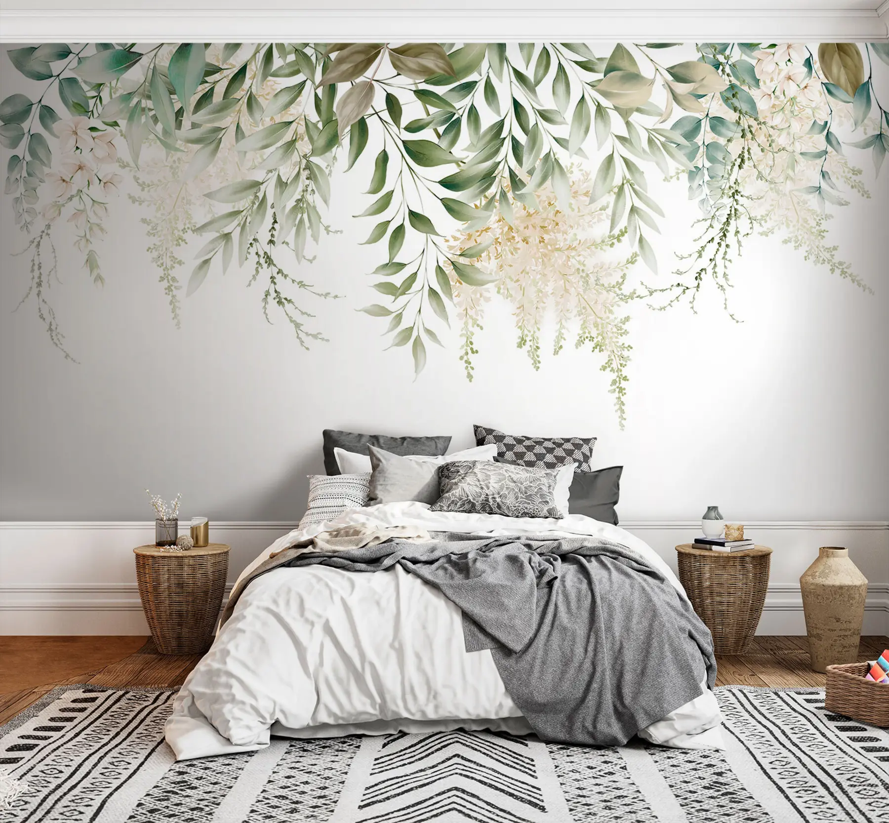 wall murals Floral Frame with watercolor greens u94197