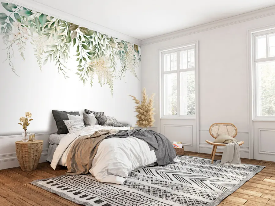 wall murals Floral Frame with watercolor greens u94197