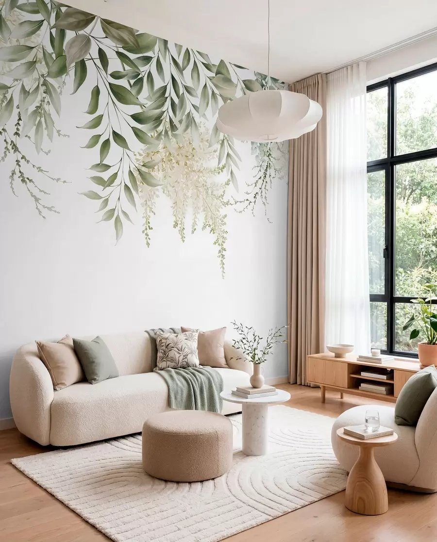 wall murals Floral Frame with watercolor greens u94197