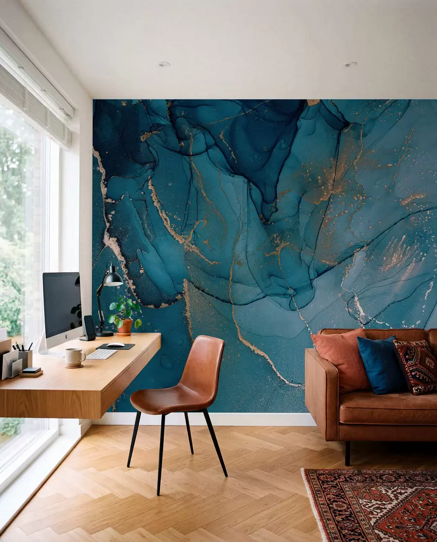 wall murals Ink Pools in Deep Teal u94262