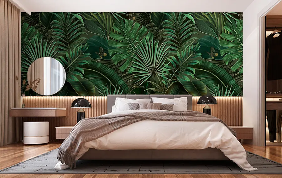 wall murals Tropical pattern with tropical green palm, banana leaves u94341