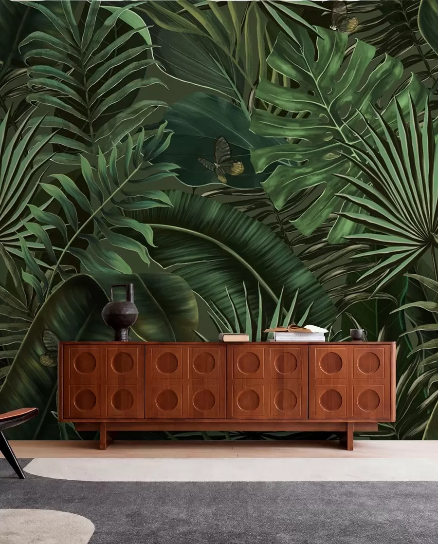 wall murals Tropical pattern with tropical green palm, banana leaves u94341
