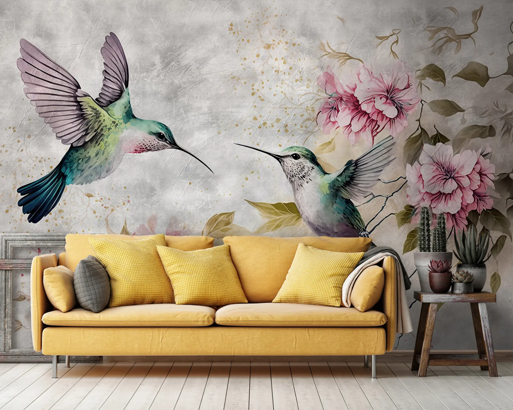 wall murals Watercolor hummingbirds on a branch u93994