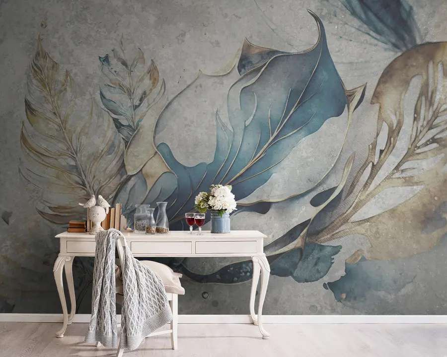 wall murals Large watercolor flowers on a concrete wall u93998